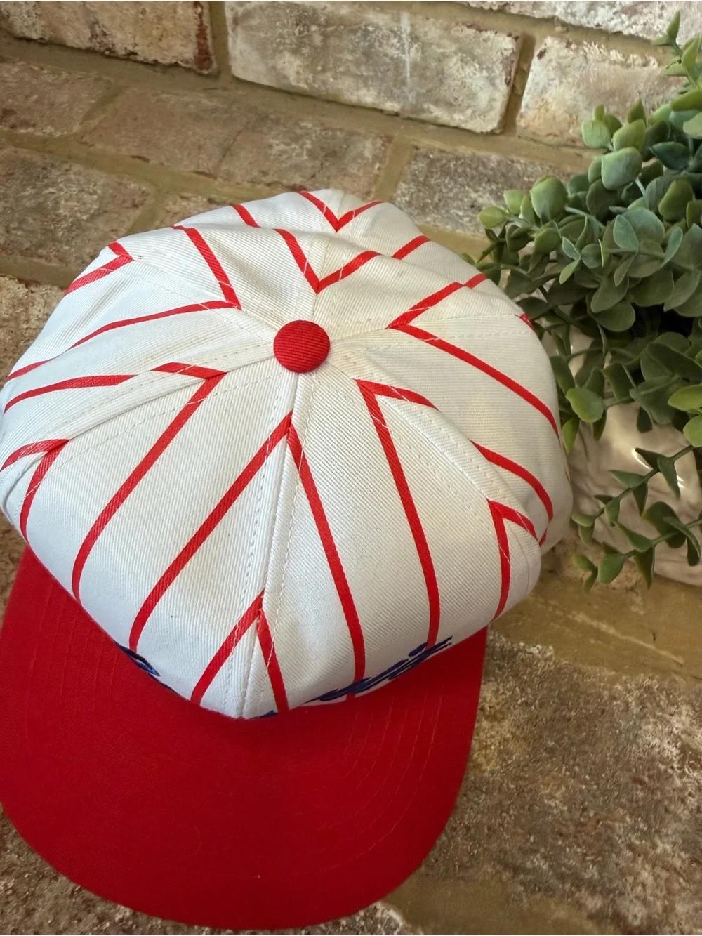 Vintage | St. Louis Red & White Striped Baseball Cap with Blue Script